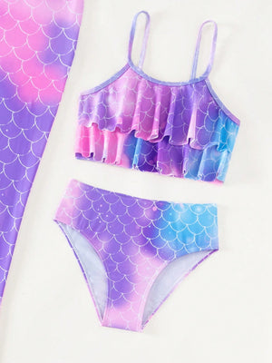 Tween Girl Fish Scales Print Mermaid Tail Set