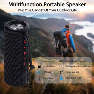 X21 Portable Outdoor Wireless Bluetooth Speaker Waterproof with FM Radio, Micro SD Card Slot, AUX for Shower - Hard Travel Case Included