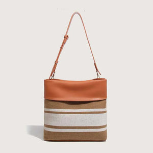 Stylish Canvas & Leather Bucket Tote Bag - Dazzling Beauty Solution
