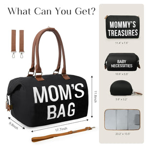 6Pcs Large Diaper Bag Tote with Changing Pad & 2 Organized Pouches, Mom'S Bag for Hospital with Pacifier Case, Straps, Stroller Hook, Baby Diaper Bag for Weekender Travel