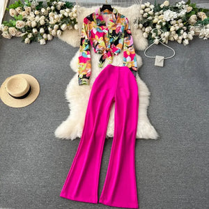 Women’s Vintage Print Pantsuit 2-Piece Set - Dazzling Beauty Solution