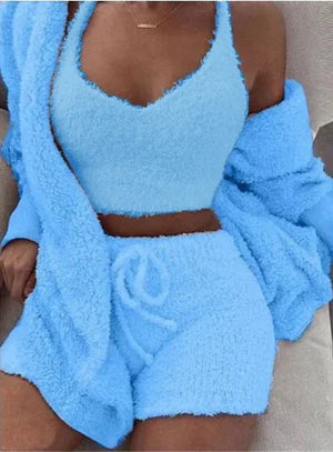 3pcs Women’s Pajama Set – Crop Top & Drawstring Shorts Loungewear - Dazzling Beauty Solution