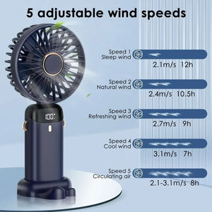 5000Mah Portable Fan Rechargeable 90° Foldable 5 Speed Mini Air Conditioner Small Fan Air Cooler with LED Digital Display - Dazzling Beauty Solution