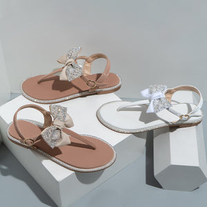 Rhinestone Bow Ladies High End Flat Sandals - Dazzling Beauty Solution
