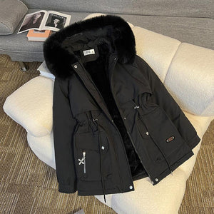 Fur Collar Fashionable All-matching Jacket Hooded Warm Cotton-padded Coat - Dazzling Beauty Solution