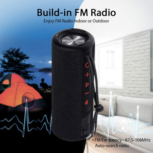 X21 Portable Outdoor Wireless Bluetooth Speaker Waterproof with FM Radio, Micro SD Card Slot, AUX for Shower - Hard Travel Case Included