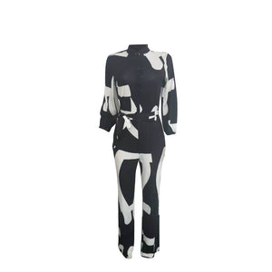 European And American Women's Clothing Elegant Cardigan Stitching Printing Jumpsuit - Dazzling Beauty Solution