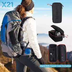 X21 Portable Outdoor Wireless Bluetooth Speaker Waterproof with FM Radio, Micro SD Card Slot, AUX for Shower - Hard Travel Case Included