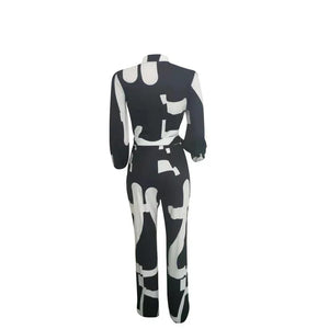 European And American Women's Clothing Elegant Cardigan Stitching Printing Jumpsuit - Dazzling Beauty Solution