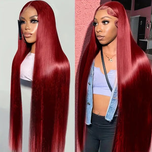 Wine Red Straight Front Lace Straight Hair Wig - Dazzling Beauty Solution