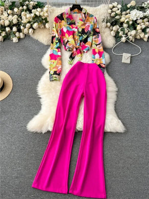 Women’s Vintage Print Pantsuit 2-Piece Set - Dazzling Beauty Solution