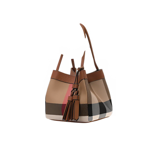 Aidrani Women's Plaid Canvas Cowhide Small Handbag Caramel - Dazzling Beauty Solution