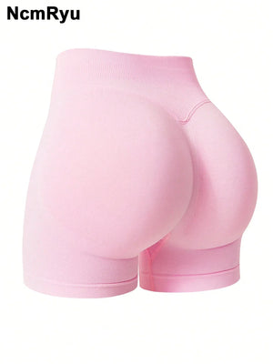 Seamless Tummy Control Workout Shorts – Pink Mid-Waist Butt-Lifting Fitness Shorts for Women - Dazzling Beauty Solution