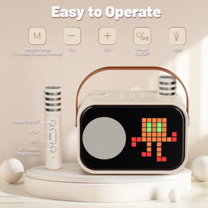 Karaoke Machine, Mini Karaoke Machine for Adult, 15 Animation Display Modes, 4 Funny Magic Voice, Beige