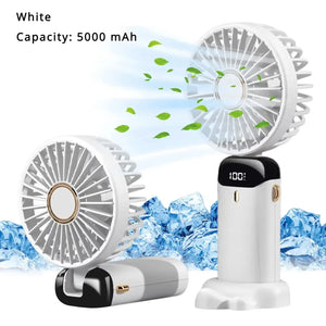 5000Mah Portable Fan Rechargeable 90° Foldable 5 Speed Mini Air Conditioner Small Fan Air Cooler with LED Digital Display - Dazzling Beauty Solution