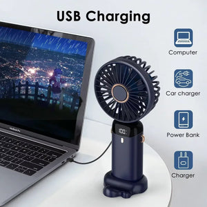 5000Mah Portable Fan Rechargeable 90° Foldable 5 Speed Mini Air Conditioner Small Fan Air Cooler with LED Digital Display - Dazzling Beauty Solution