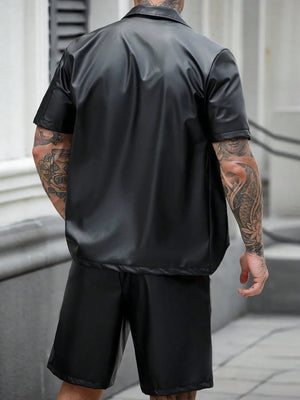 Manfinity LEGND Men'S Solid Front Button Short Sleeve Shirt and Drawstring Waist Pocket Shorts Set Men'S Outfits Sets Men Fashion Clothes Men Outfits 2 Pieces Men'S Designer Outfits - Dazzling Beauty Solution