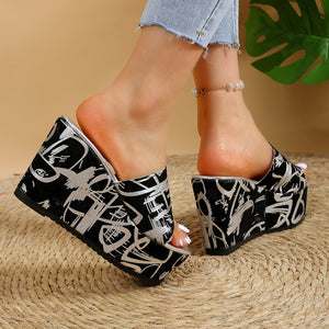 Round Toe Wedge Printed Slippers - Dazzling Beauty Solution