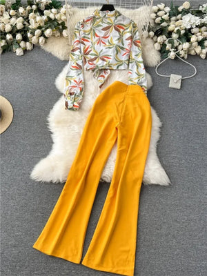 Women’s Vintage Print Pantsuit 2-Piece Set - Dazzling Beauty Solution
