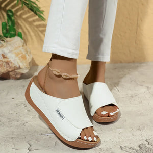 Summer Wedge Slides Slippers Fashion Fish Mouth Thick Bottom Roman Shoes Solid Color Beach Sandals For Women - Dazzling Beauty Solution