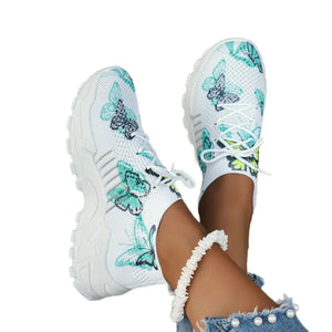 Women’s Butterfly Print Mesh Sneakers – Casual Flat Sports Shoes - Dazzling Beauty Solution