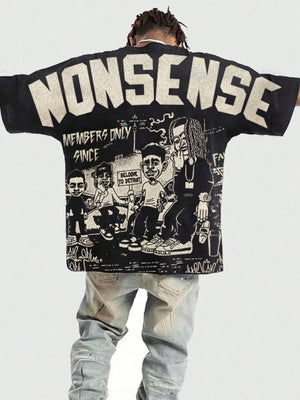 ROMWE MEN Street Life 1Pc Men'S Street Figure Batwing Short Sleeve Crew Neck Casual T-Shirt