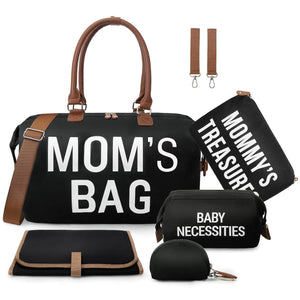 6Pcs Large Diaper Bag Tote with Changing Pad & 2 Organized Pouches, Mom'S Bag for Hospital with Pacifier Case, Straps, Stroller Hook, Baby Diaper Bag for Weekender Travel