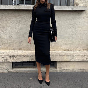 Women’s Hip Skirt Set – Elegant Polyester Outfit Black - Dazzling Beauty Solution