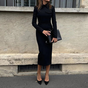 Women’s Hip Skirt Set – Elegant Polyester Outfit Black - Dazzling Beauty Solution