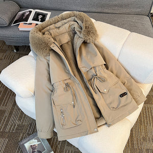 Fur Collar Fashionable All-matching Jacket Hooded Warm Cotton-padded Coat - Dazzling Beauty Solution