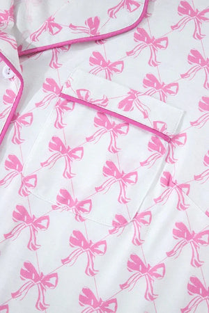 Bowknot Shirt and Ruffle Hem Shorts Pajama Set - Dazzling Beauty Solution