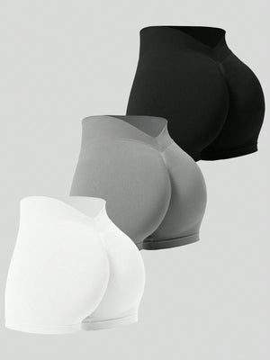 Women'S Plain Seamless V-Waist Daily Fitness Sports Shortswomen Sweat Short, Gym Short, Biker Short