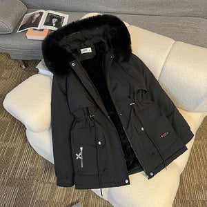 Fur Collar Fashionable All-matching Jacket Hooded Warm Cotton-padded Coat - Dazzling Beauty Solution