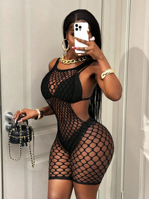 Bamgleam Women'S Black Crochet Hollow Out Backless Jumpsuit, Sexy Sleeveless Beach Vacation Cover Up