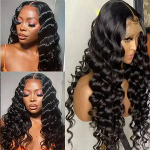 Long Curly Human Hair Wig with Side Bangs | Natural Look 100% Real Hair - Dazzling Beauty Solution