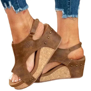 Women's Wedge Peep Toe Platform Rivet Sandals - Dazzling Beauty Solution