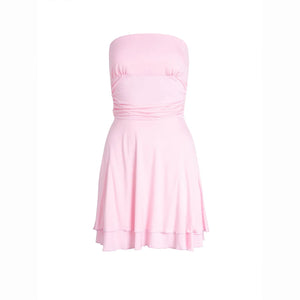 Y2K Tube-Top Short Dress â Sexy Pleated Summer Mini Dress for Women - Dazzling Beauty Solution