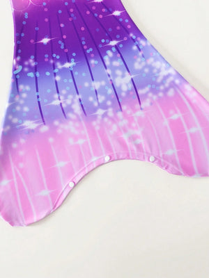 Tween Girl Fish Scales Print Mermaid Tail Set