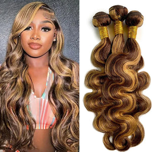 P4/27 Highlight Body Wave Bundles | 18–22 Inch Ombre Brown Human Hair | 100% Brazilian Remy Bundles | Dazzling Beauty Solution - Dazzling Beauty Solution