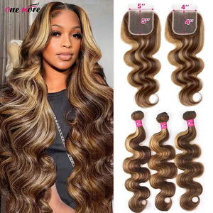 Honey Blonde Body Wave Bundles with 5x5 Closure – Ombre Human Hair - Dazzling Beauty Solution