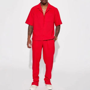 New Casual Loose Lapels Short-sleeved Trousers Trendy Men's Suit - Dazzling Beauty Solution