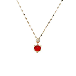 Red Gemstone Fox Pendant Necklace – Korean-Inspired Titanium Steel Clavicle Chain - Dazzling Beauty Solution