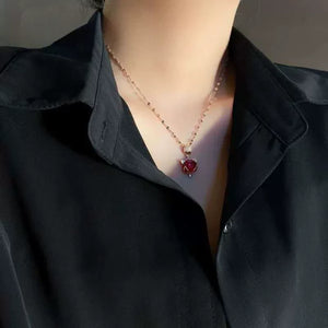 Red Gemstone Fox Pendant Necklace – Korean-Inspired Titanium Steel Clavicle Chain - Dazzling Beauty Solution