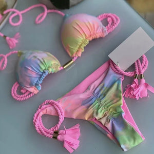 Multicolor backless triangle bikini swimsuit - Dazzling Beauty Solution