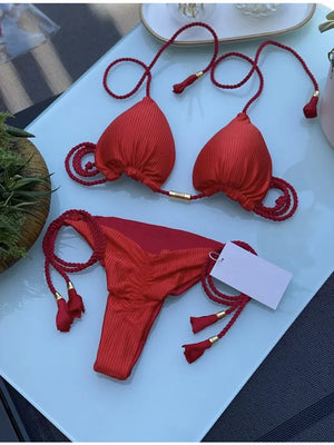 Multicolor backless triangle bikini swimsuit - Dazzling Beauty Solution