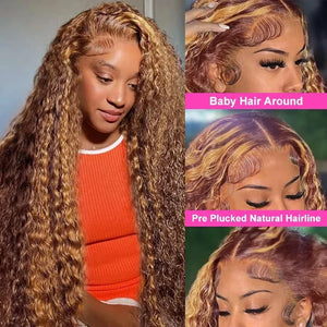 Honey Blonde Highlight Curly Wig – 13x6 HD Lace Front Human Hair - Dazzling Beauty Solution