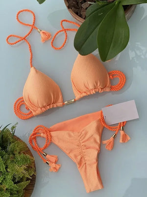 Multicolor backless triangle bikini swimsuit - Dazzling Beauty Solution