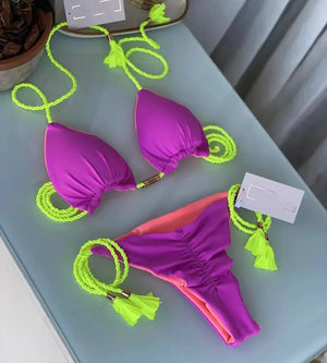 Multicolor backless triangle bikini swimsuit - Dazzling Beauty Solution