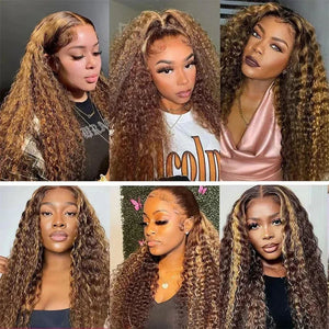 Honey Blonde Highlight Curly Wig – 13x6 HD Lace Front Human Hair - Dazzling Beauty Solution