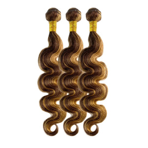 P4/27 Highlight Body Wave Bundles | 18–22 Inch Ombre Brown Human Hair | 100% Brazilian Remy Bundles | Dazzling Beauty Solution - Dazzling Beauty Solution